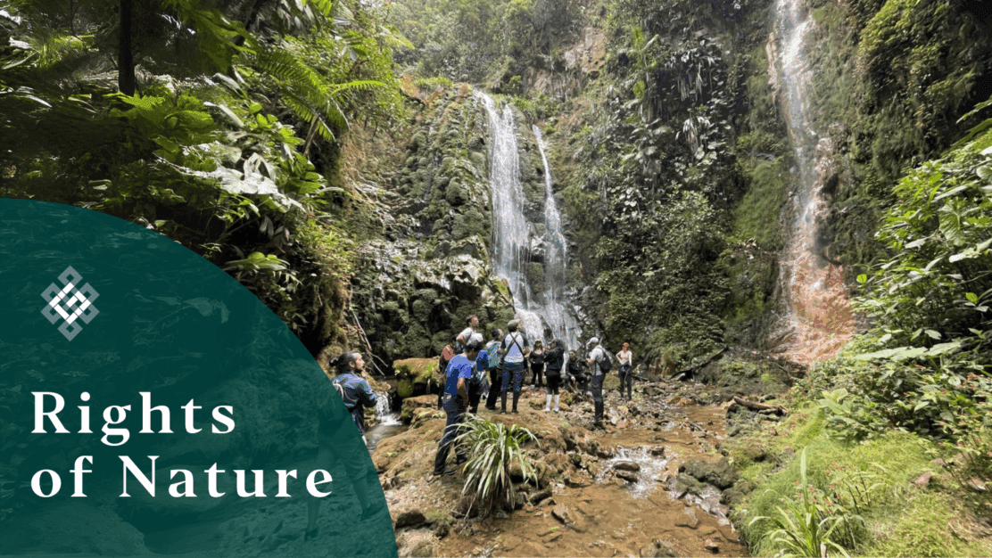 rights of nature - Quito University Students exploring waterfall in jungle -Credit Carlos Zorrilla