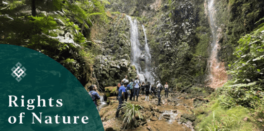 rights of nature - Quito University Students exploring waterfall in jungle -Credit Carlos Zorrilla