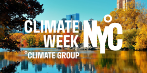 Climate Week NYC graphic over an autumn view of Central Park